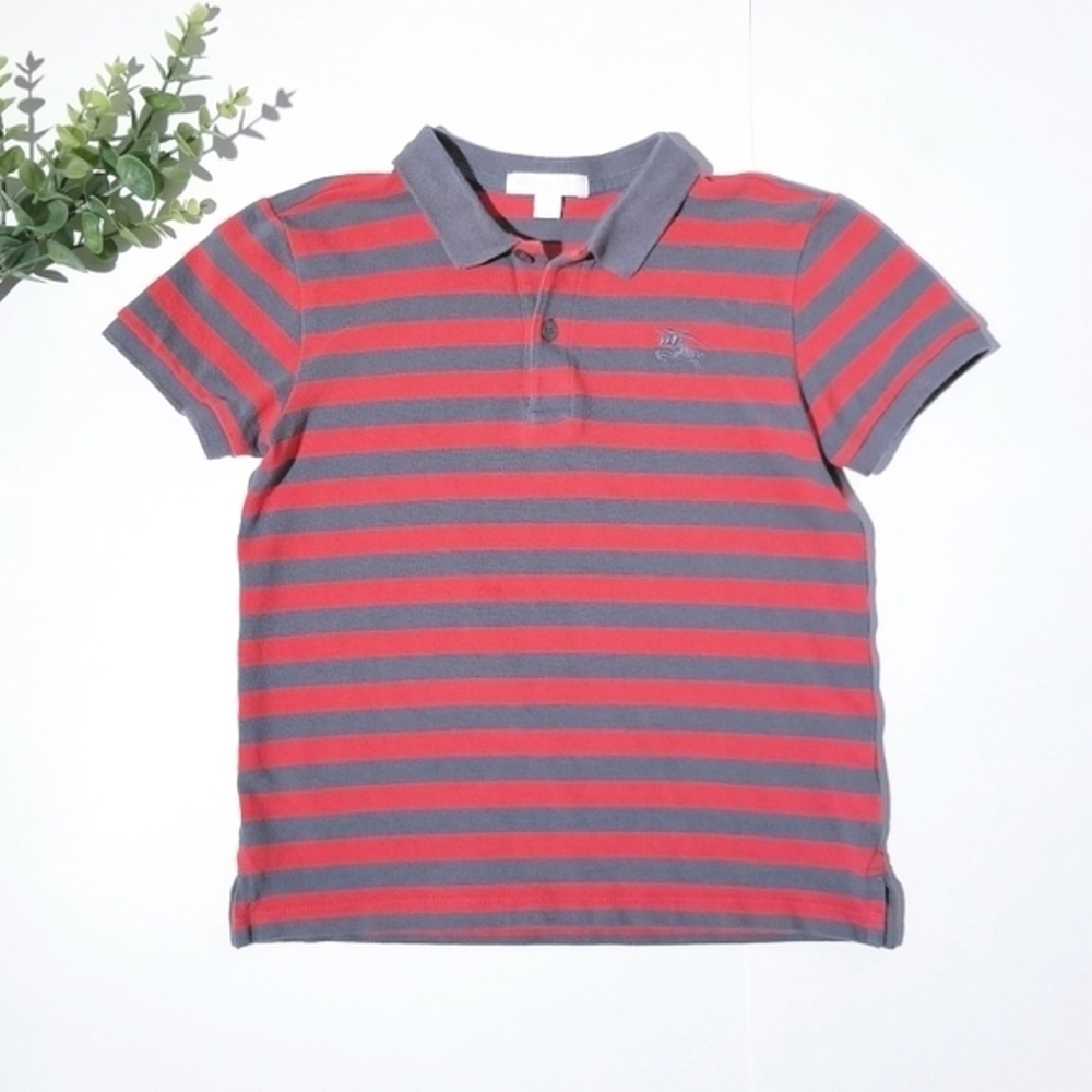 BURBERRY Boys Orange Gray Striped Polo Shirt Top